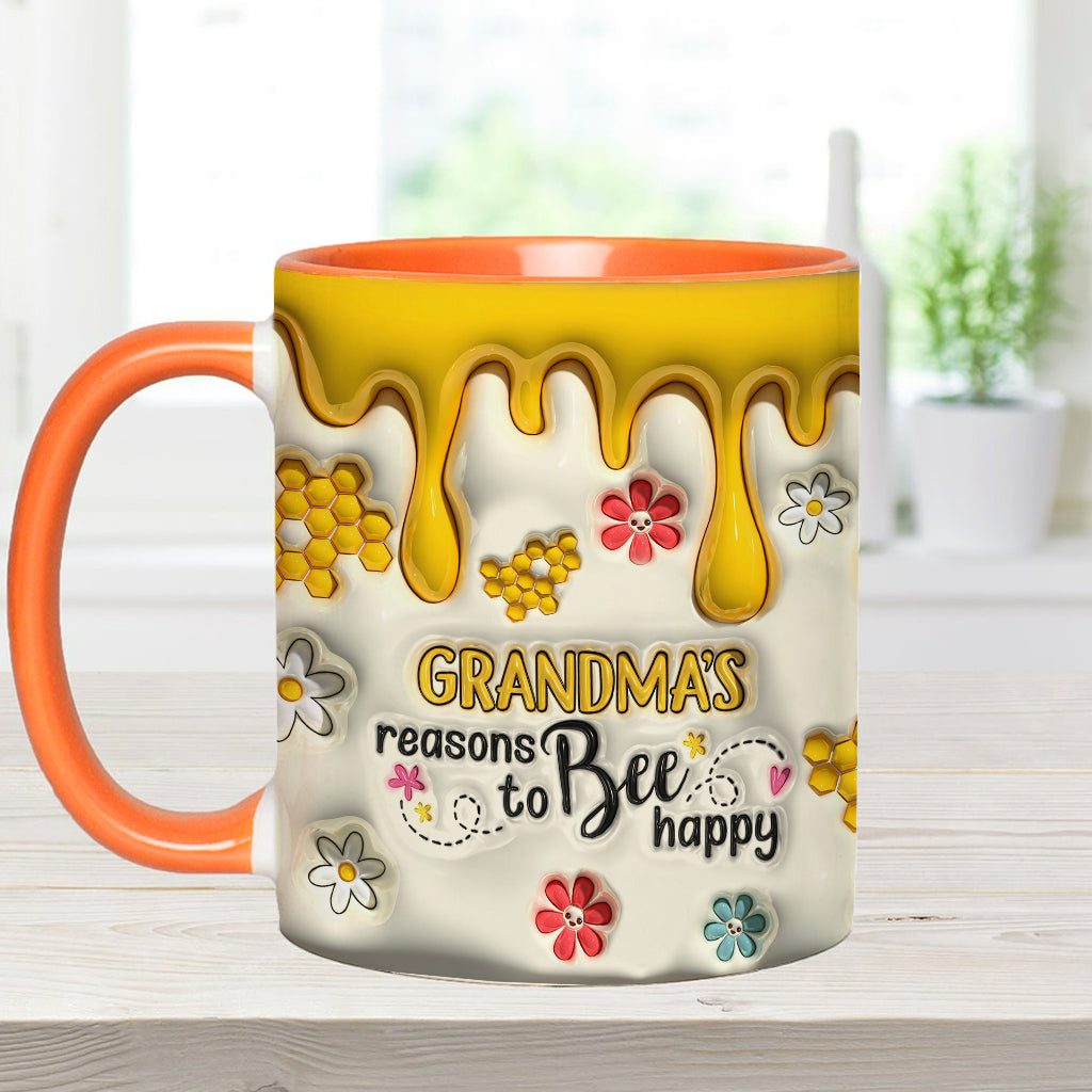Grandma's Reasons To Bee Happy - Personalized Grandma Accent Mug