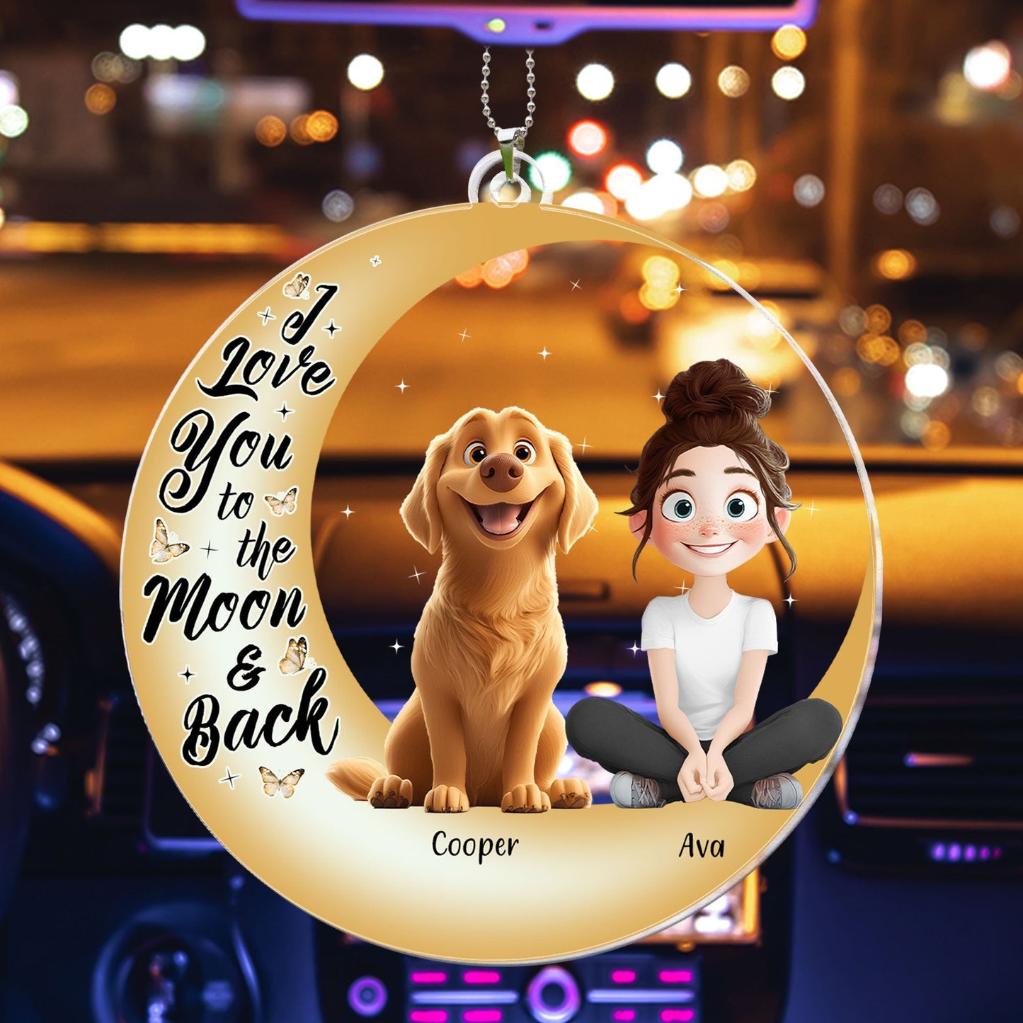 I Love You to the Moon and Back – Custom Acrylic Ornament Featuring You and Your Dog – Perfect Gift for Valentine’s Day or Pet Families