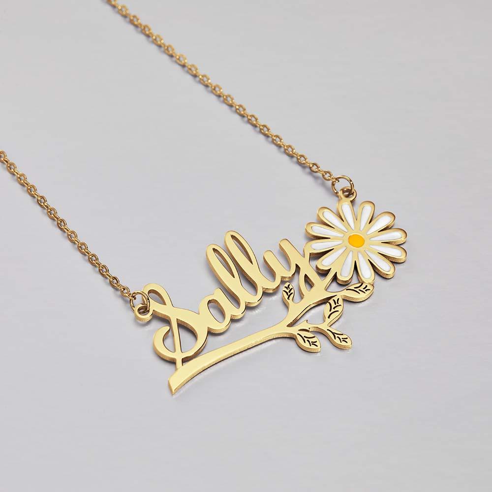 Any Name Daisy Flower - Personalized Daisy Name Necklace