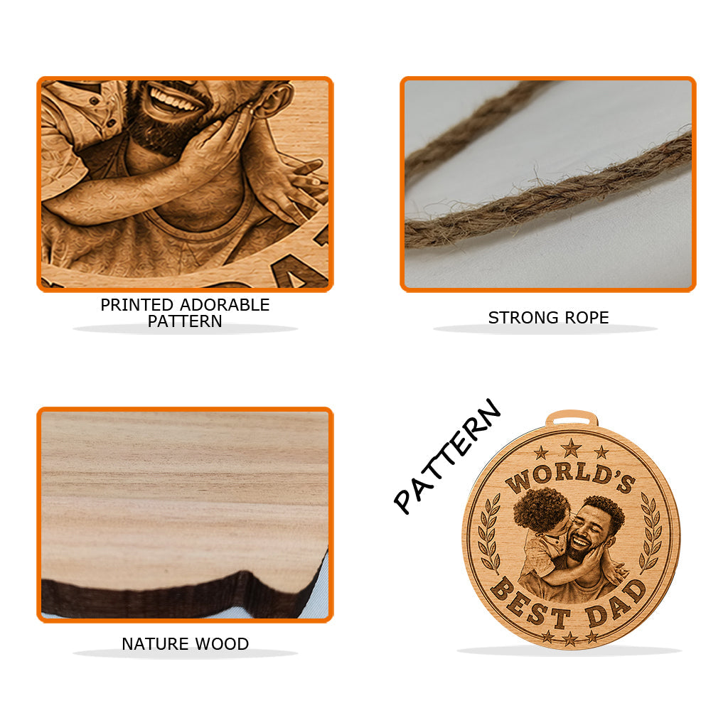Giant Medal Funny World's Best Dad Custom Photo - Personalized Father Shaped Wood Sign With Sash