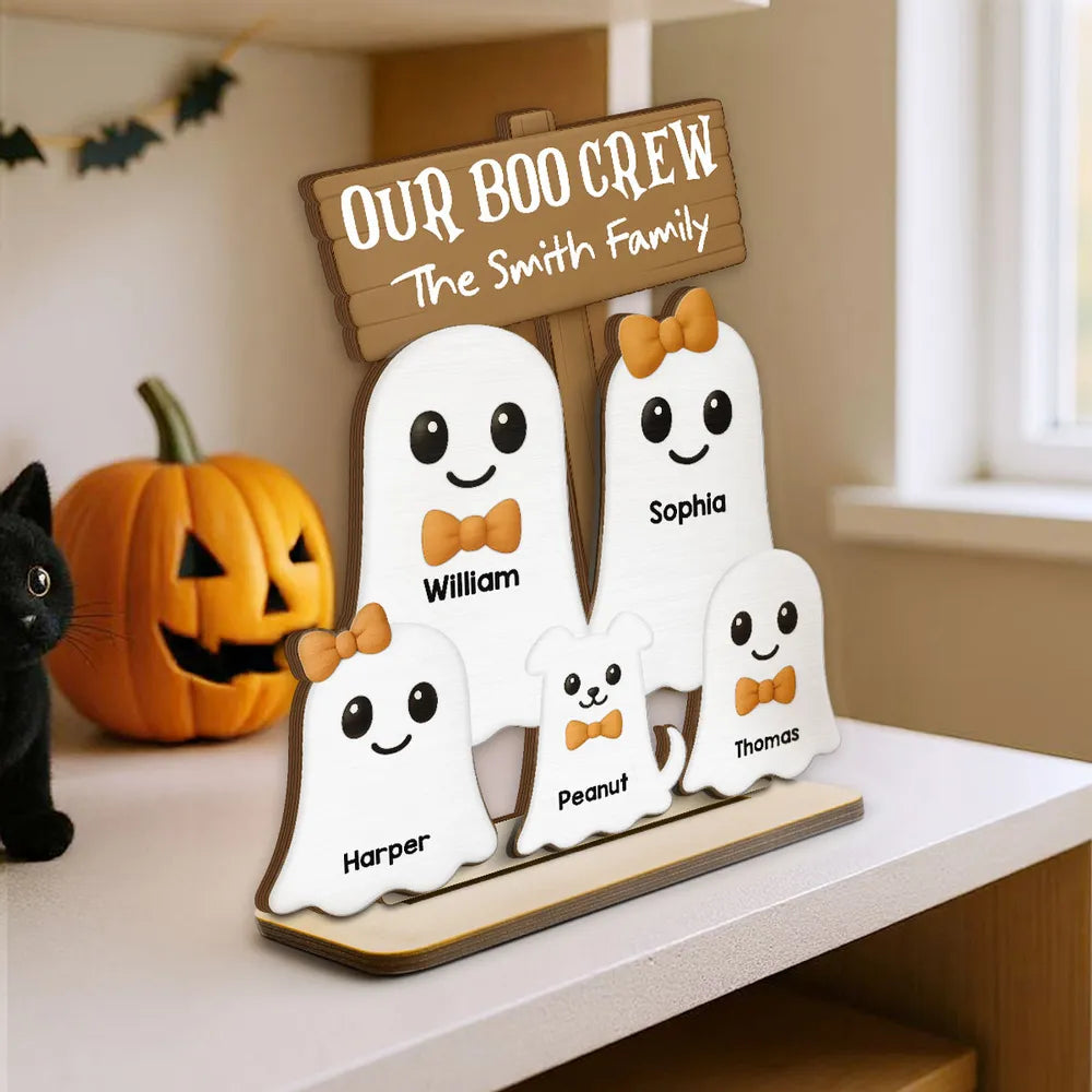 Custom Halloween 2-Layer Wooden Plaque with Ghost Figures