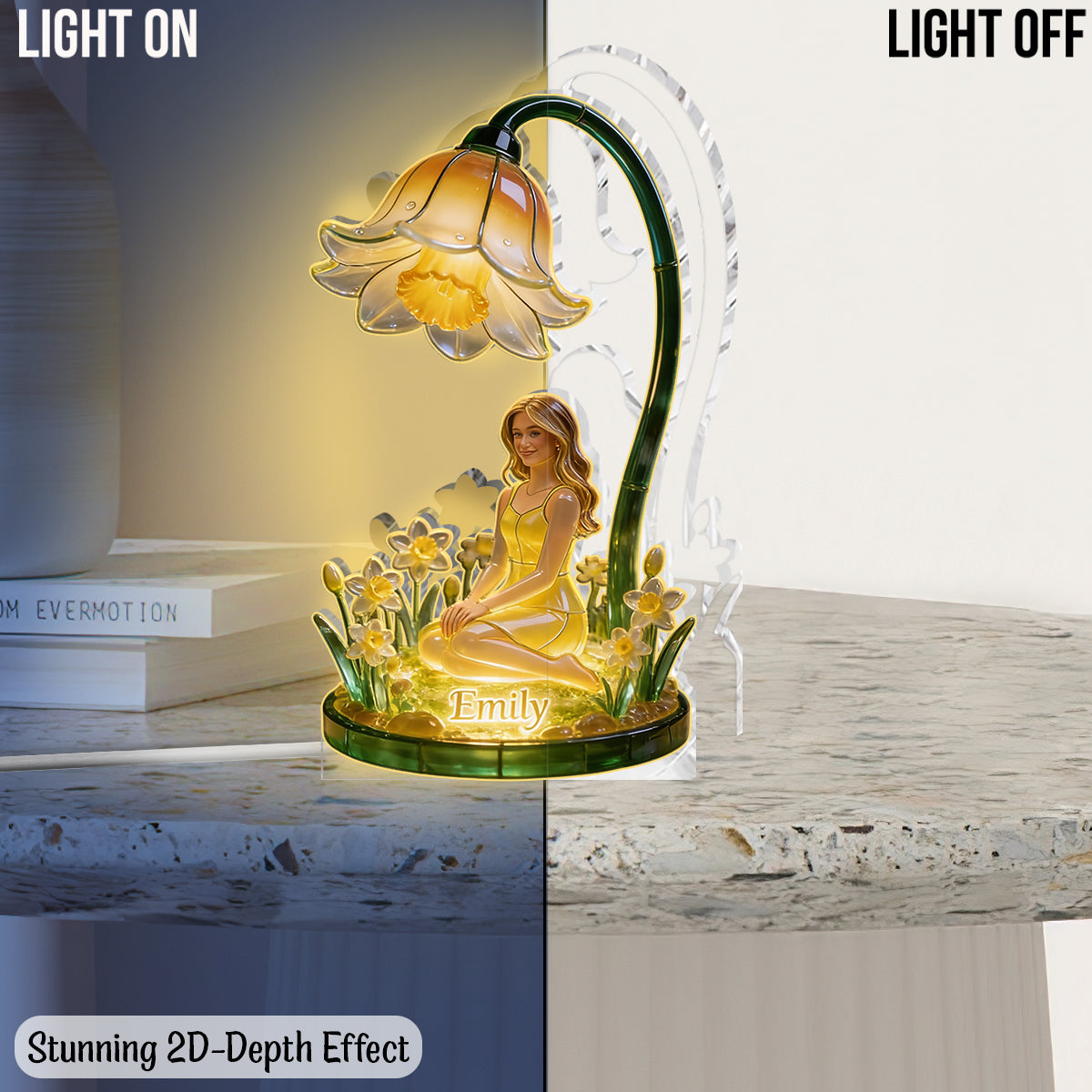 Custom Any Photo Birthmonth Flower - Personalized Self Love Acrylic LED Night Light