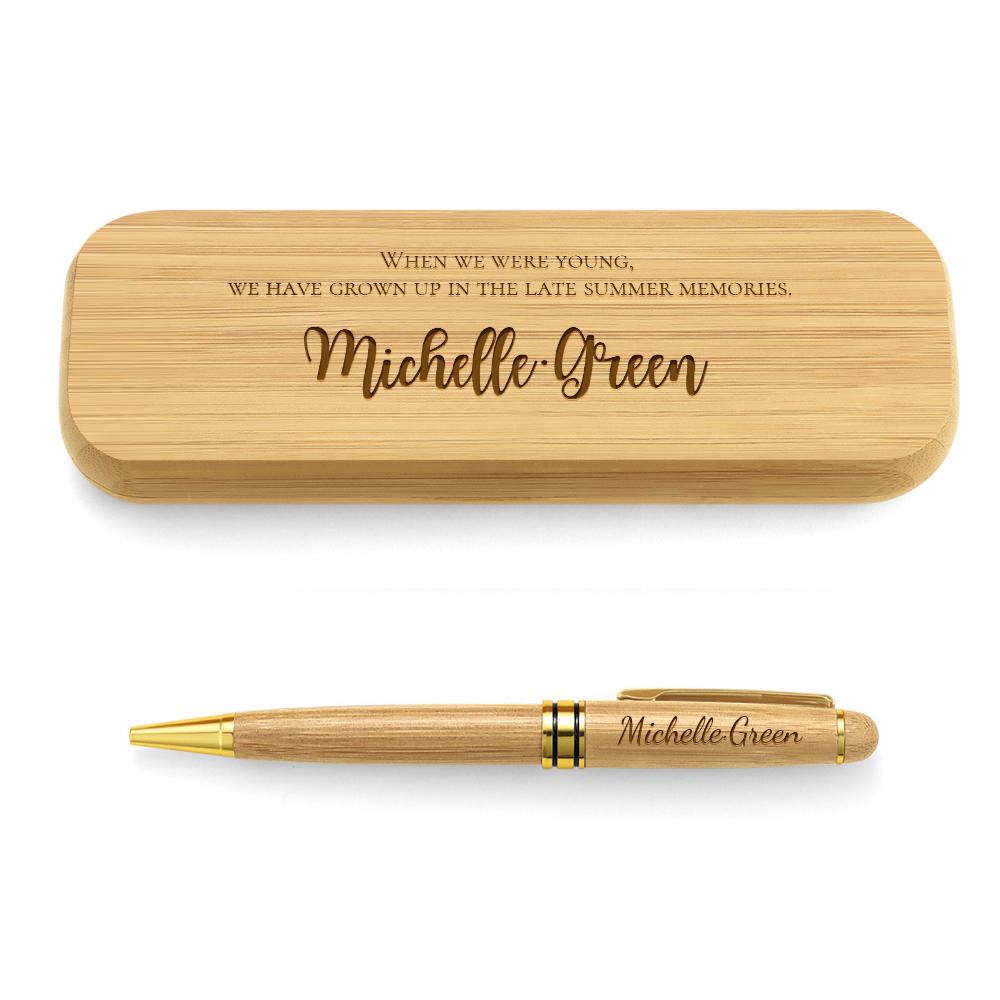 Any Message - Personalized Text Engraved Pen Set With Wooden Box
