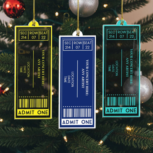 Admit One Ticket Style Acrylic Ornament, Personalized Concert Memory Keepsake, Cute Festive Decor Gift