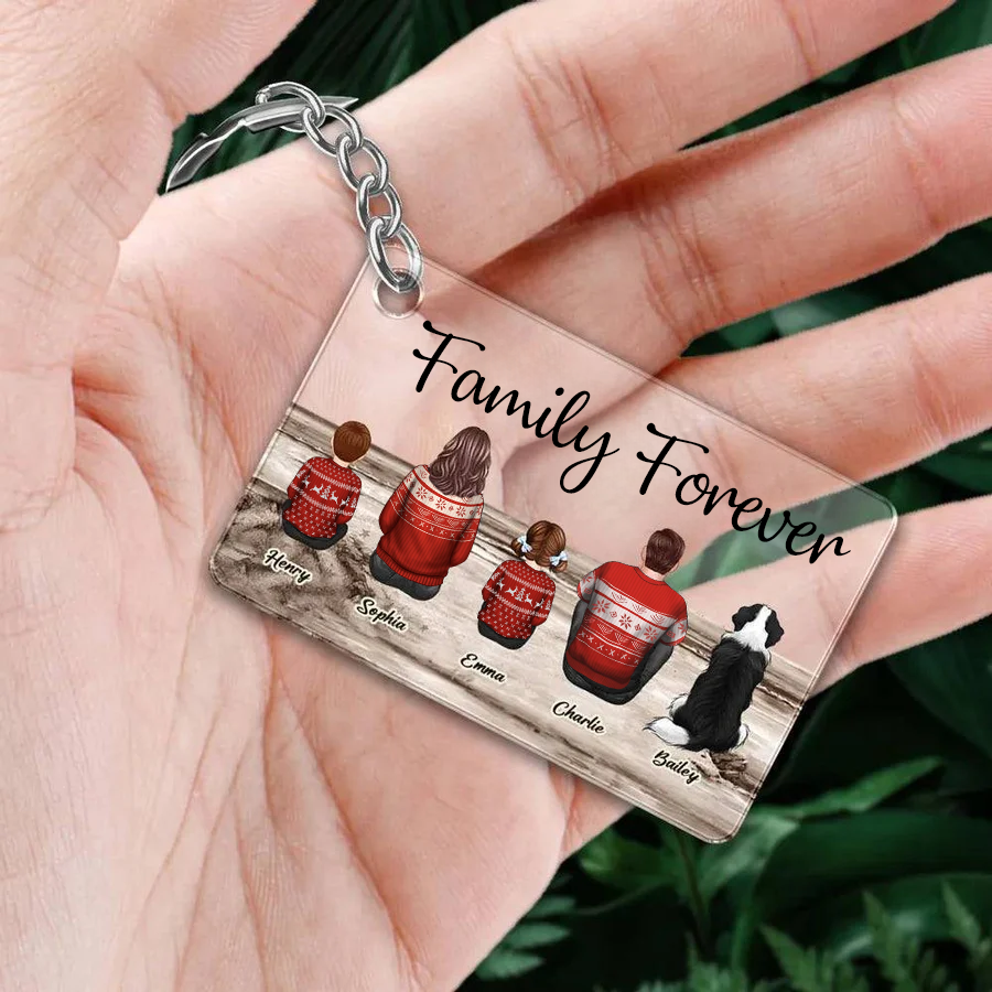 Beach Landscape Family Sitting Back View - Personalized Keychain or Poster or Plaque or Car Hanger or Pillow or Wallet or Wallet Card or Cap or Cup- Ideal Gift for Loved Ones