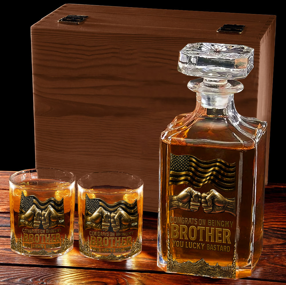 Congrat On Being My Brother - Personalized Sibling Gun Decanter With Whiskey Glass