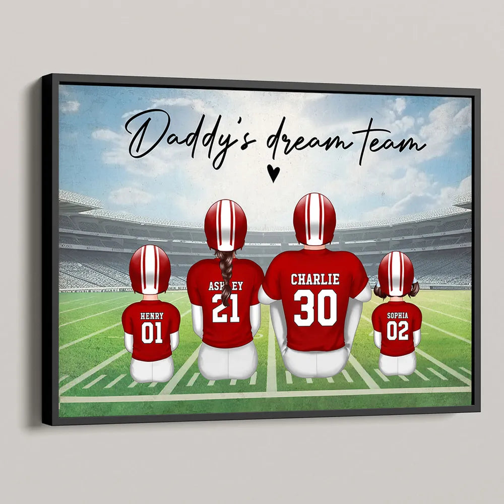 “Daddy’s Dream Team” Personalized Football Poster / Canvas – Touchdown Father’s Day Gift