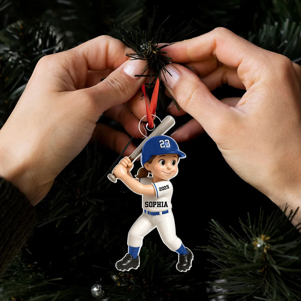 Custom Baseball Ornament for Kids – Personalized Acrylic or Wooden Ornament, Gift for Young Baseball Lovers