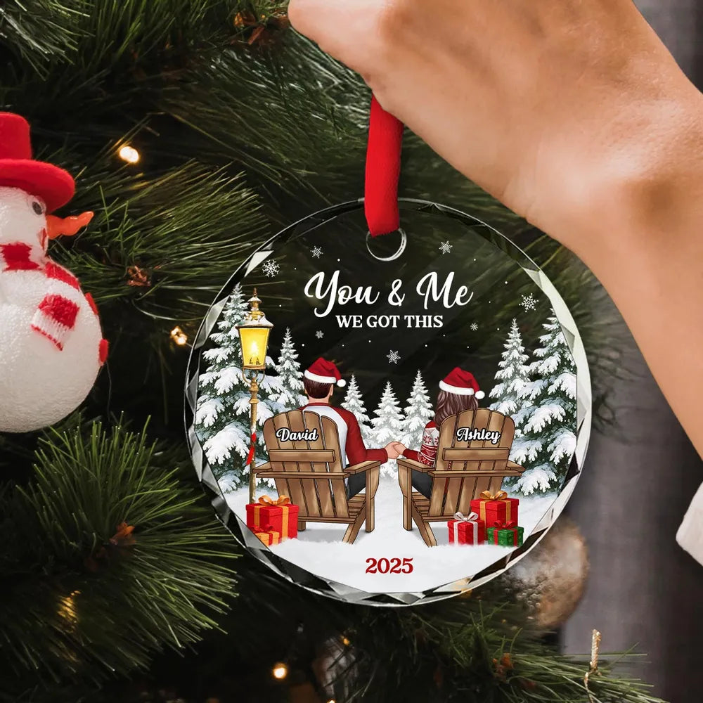 Crystal Ornament - Couple in Snowy Winter Landscape, 'You & Me' - Cozy Christmas Tree Decor, Unique Gift for Couples
