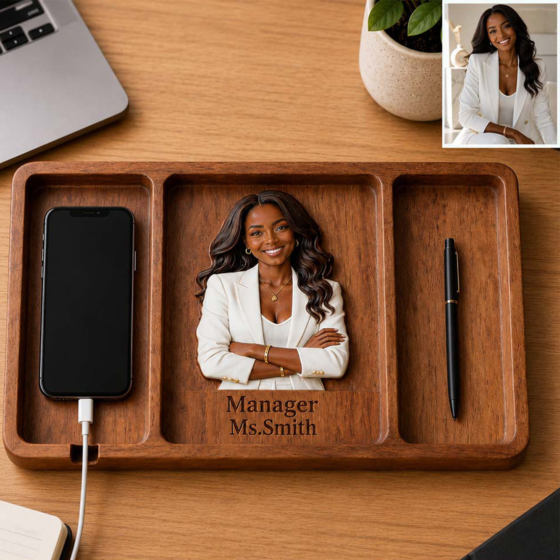 Desk Essentials - Personalized Colleague Wood Tray