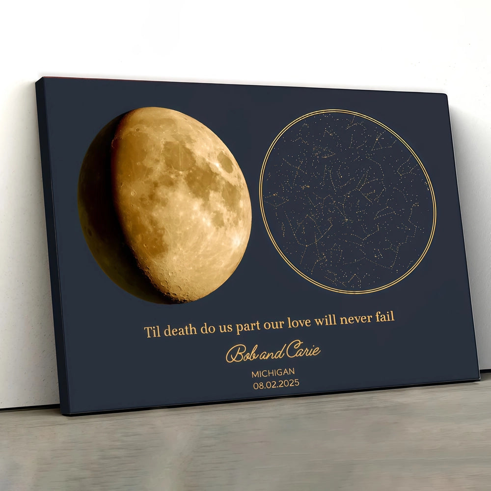 Custom Star Map and Moon Poster – Romantic Gift for Couples with Names, Date & Location