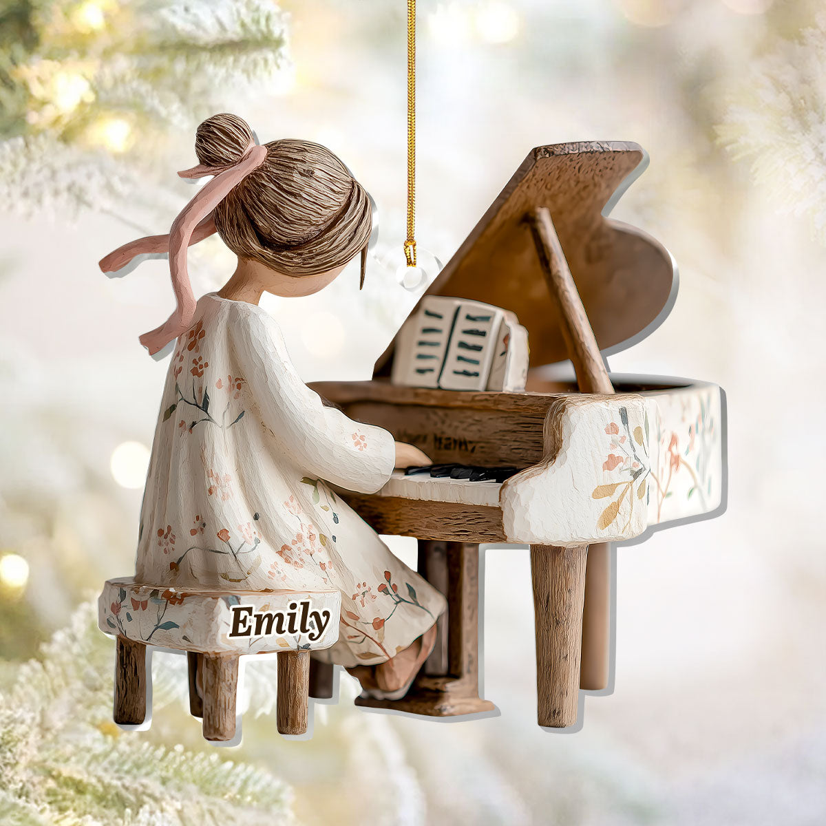 Acrylic Ornament of a Sweet Girl at the Piano, Personalized Keepsake for Holiday Celebration, Thoughtful Gift