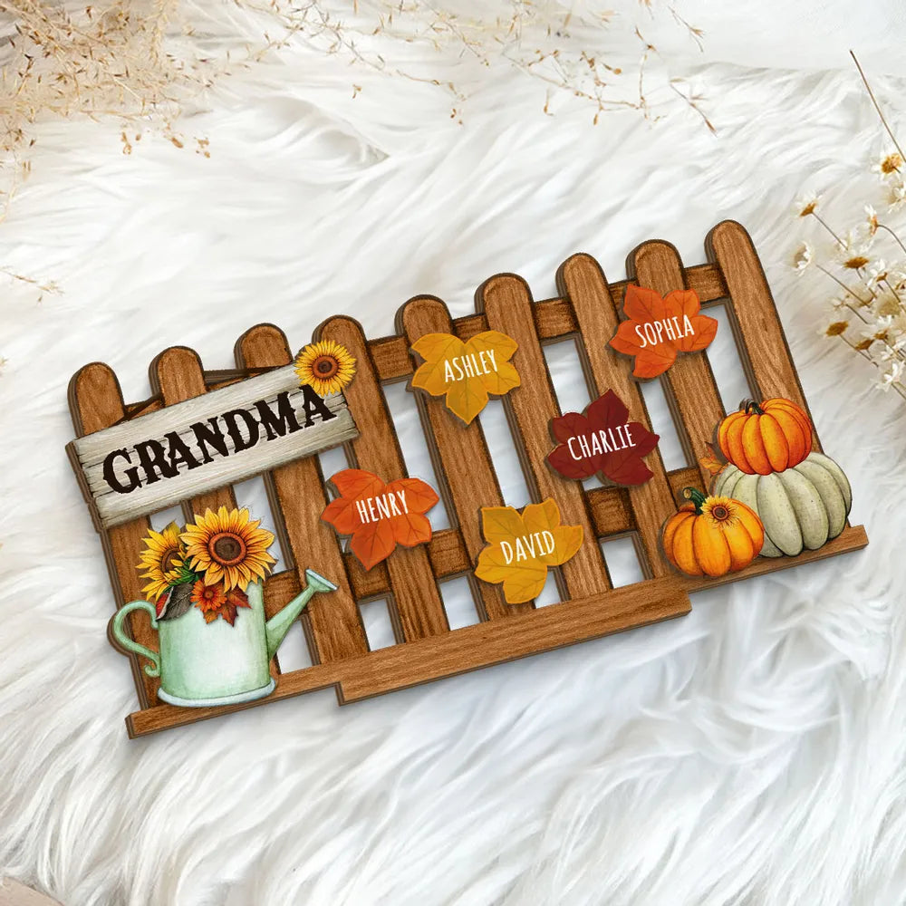 Personalized Grandma's Garden Fall Leaves Plaque, Keychain,  Blanket,  Sign - Perfect Fall Season Decor and Gift