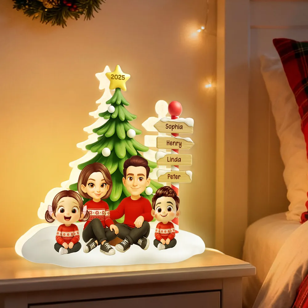 Acrylic Light Box, Custom Family & Pets under Christmas Tree, Soft Warm Glow Décor, a Unique Gift for Mom & Dad