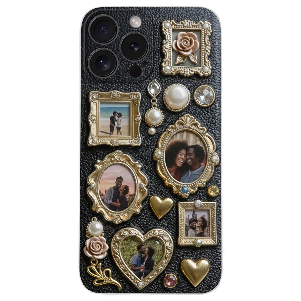 Couple Photo Frame Unique Gift - Personalized Couple Leather Phone Case