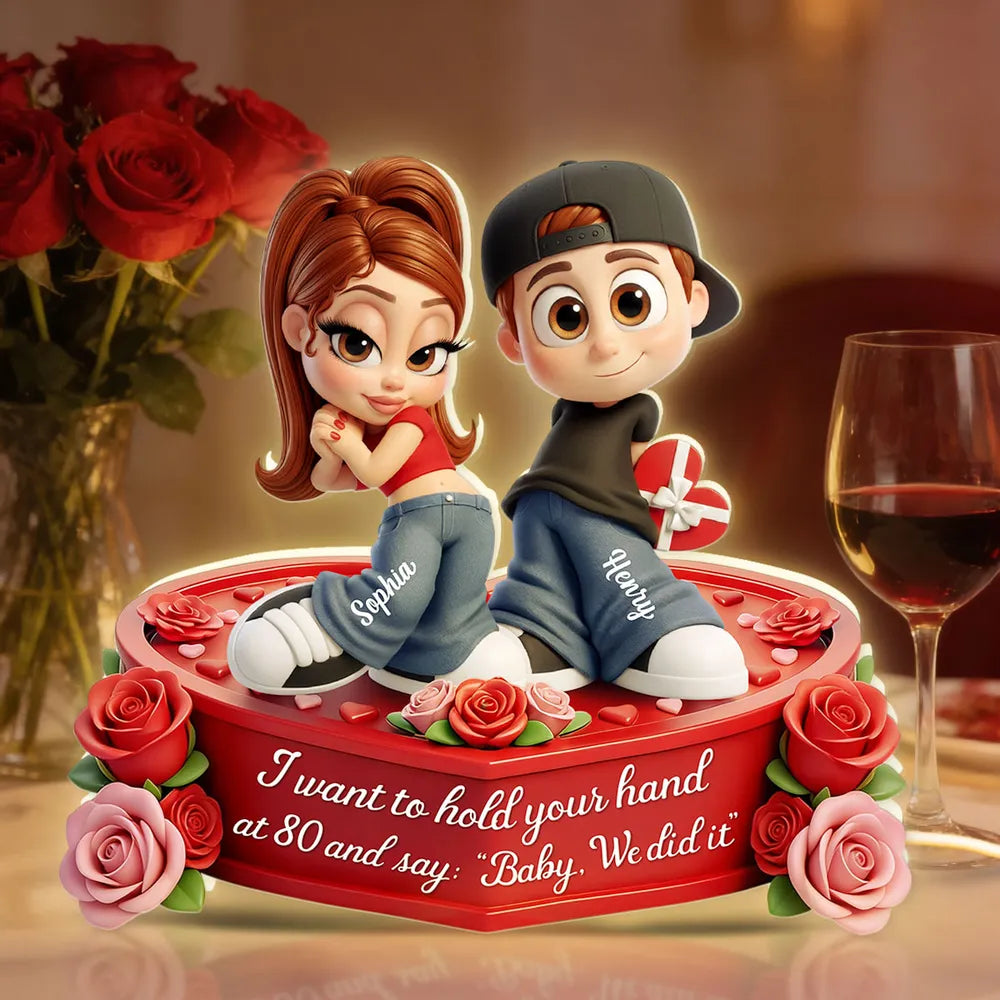 Romantic Acrylic Light Box for Couples, Personalized Y2K-Style Cute Cartoon Keepsake with Heart Roses, Unique Gift for Her or Him