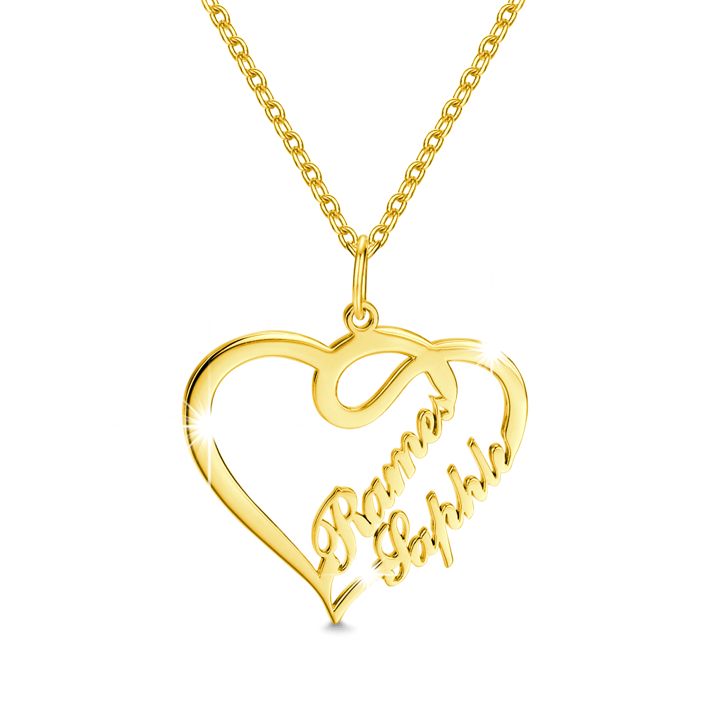 Personalized Couple Overlapping Heart Two Names Necklace