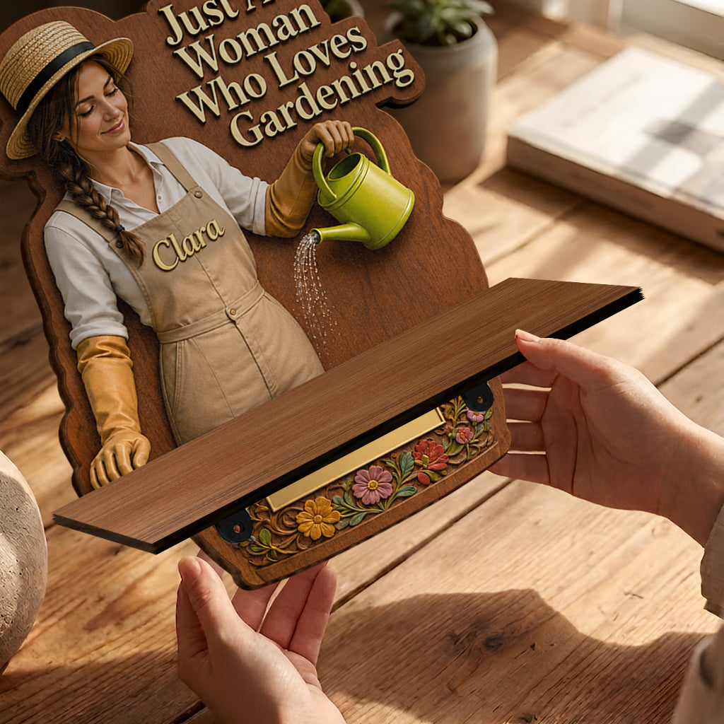 Just A Woman Who Loves Gardening - Personalized Graduation Wooden Floating Shelf