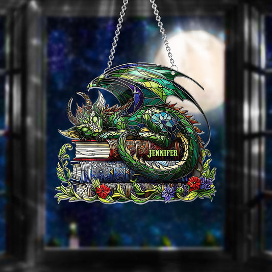 I'm Not A Book Worm I'm A Book Dragon - Personalized Book Window Hanging Suncatcher Ornament