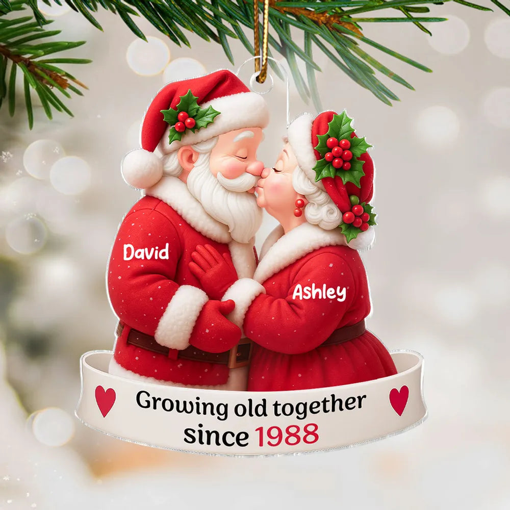 Kissing Santa Couple Acrylic Ornament, Romantic Christmas Tree Decoration Celebrating Lifelong Love