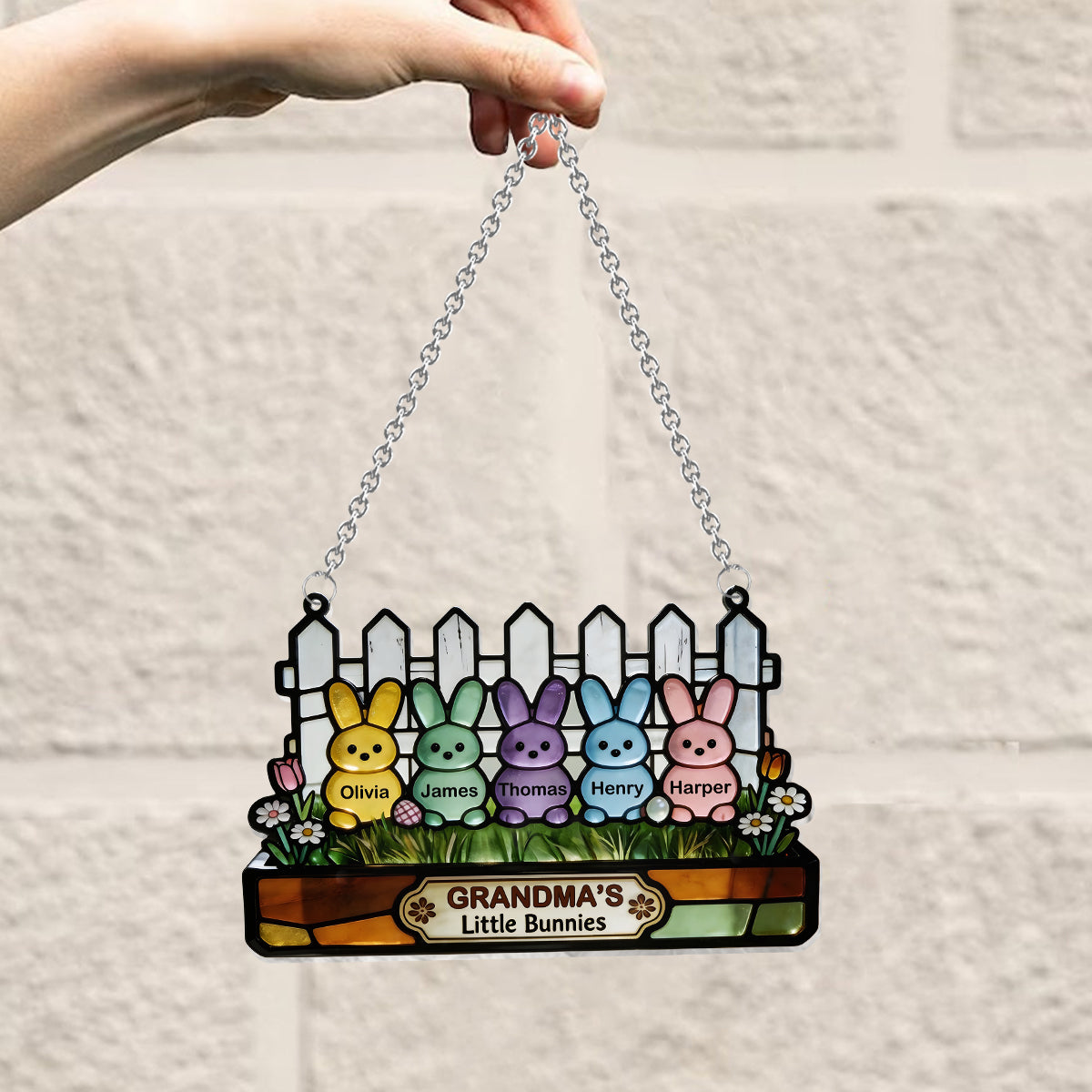 Easter Grandma Little Bunnies - Personalized Grandma Window Hanging Suncatcher Ornament