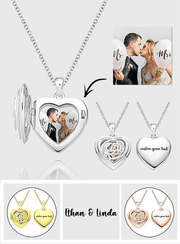 Personalized Photo Engraved Heart Locket Rose Charm