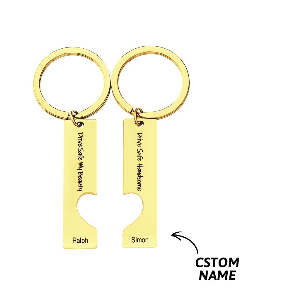 Drive Safe Matching Heart - Personalized Couple Drive Safe Matching Keychain