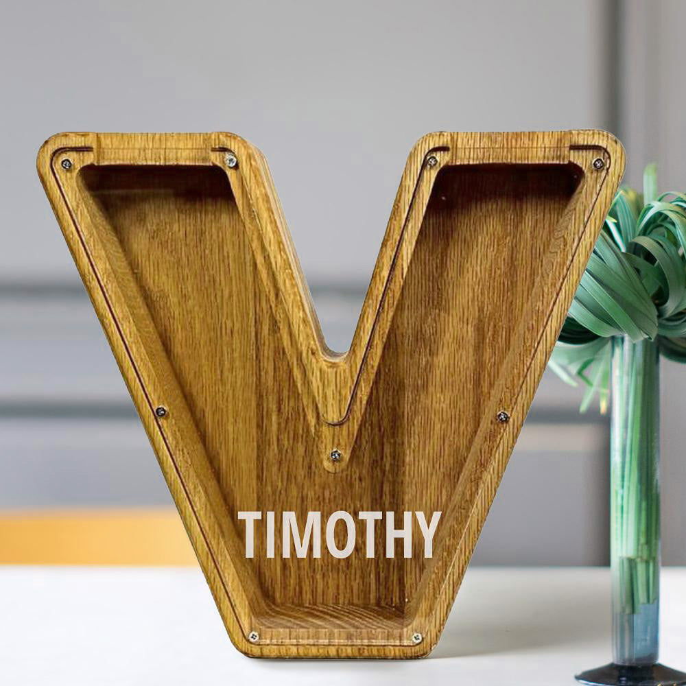 Custom Initial And Name - Personalized Letter And Name Tung Wooden Piggy Bank
