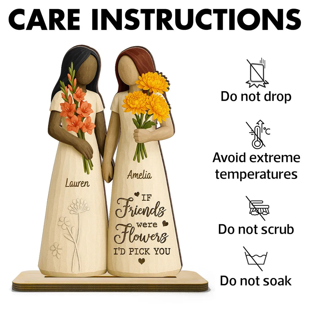 Wooden Plaque for Best Friends – Hand-in-Hand figurine with flowers, cozy mantel décor and heartwarming keepsake, perfect gift to celebrate lifelong friendship