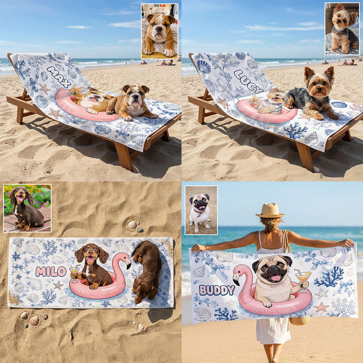 Custom Any Photo Funny Summer Pets - Personalized Dog Quick-dry Beach Towel/ Bath Towel