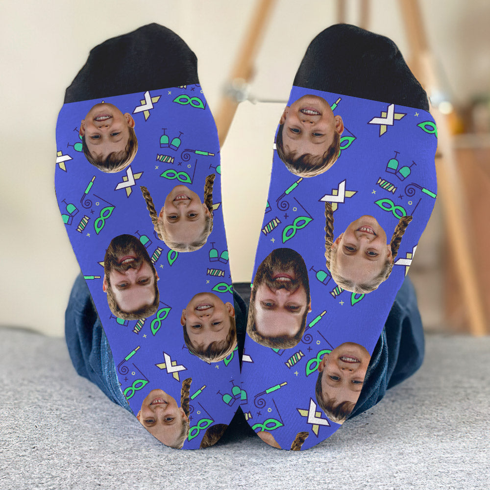 Custom Face Party Pattern - Personalized Step Dad Socks