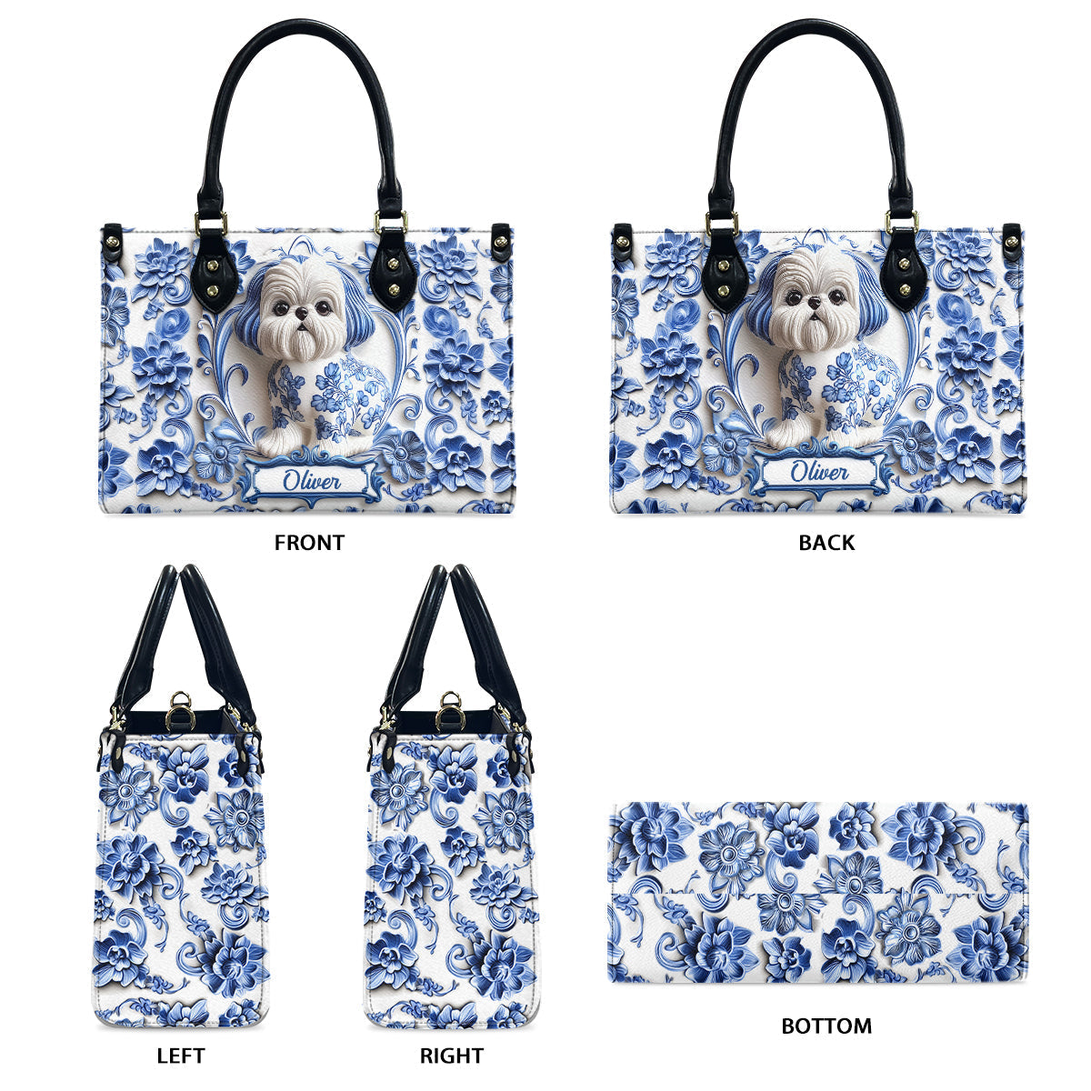 Cute Dog Shih Tzu - Personalized Dog Leather Handbag & Leather Long Wallet
