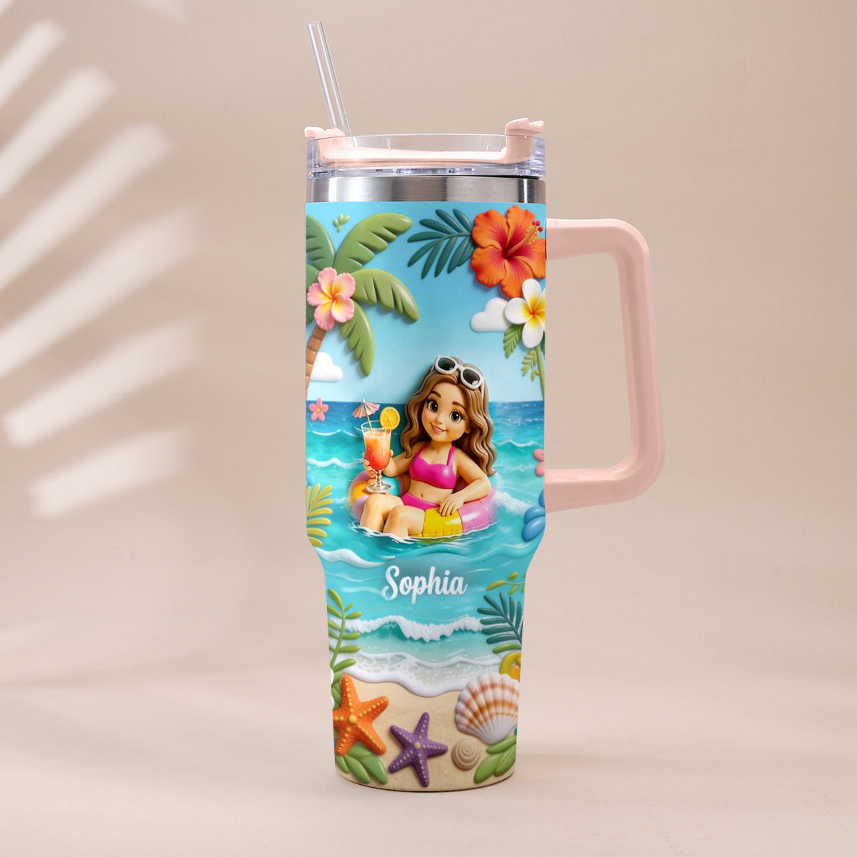 Any Photo Summer Vibes - Personalized Sea Lover Tumbler With Plush Charm
