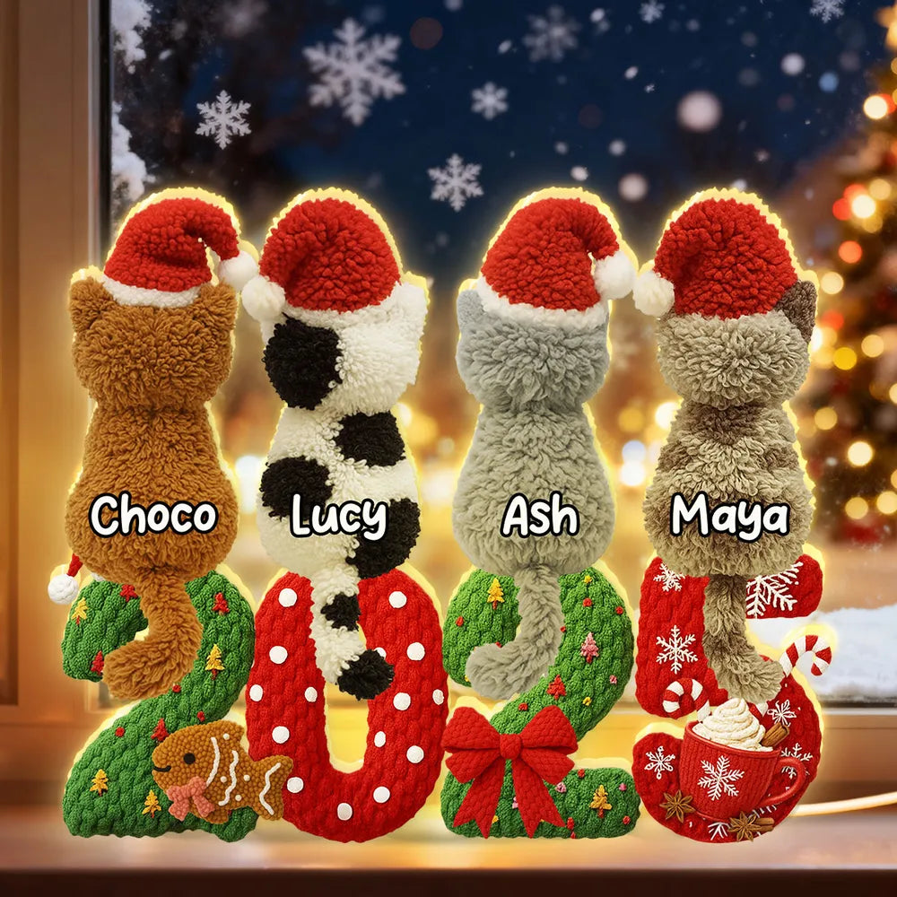 Personalized Acrylic Light Box with Cats in Santa Hats, Cozy Christmas Bedroom Lamp, Unique Pet Lover Gift & Festive Keepsake