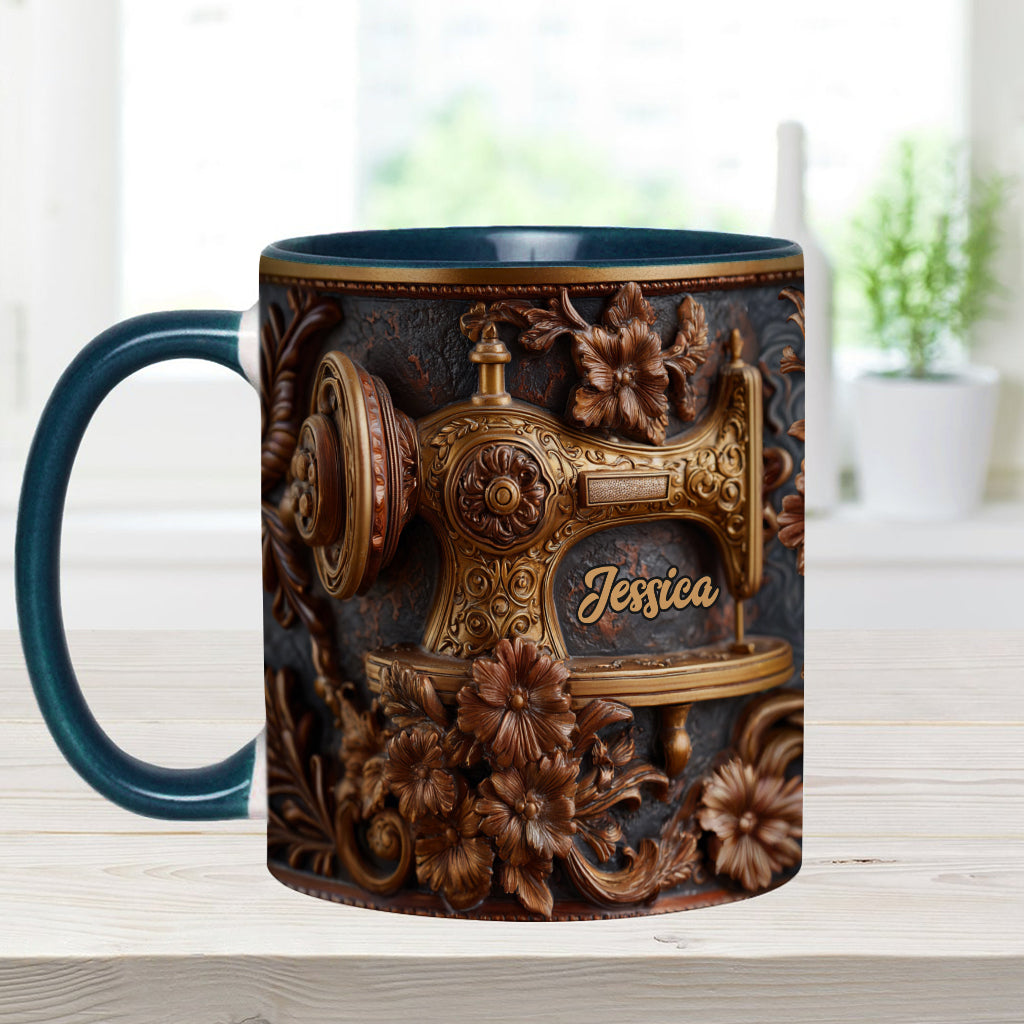 Just A Woman Who Loves Sewing - Personalized Sewing Accent Mug & Coaster