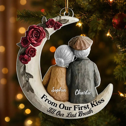 Acrylic Ornament with 'From Our First Kiss Till Our Last Breath' Sweet Couple Moon Christmas Ornament Unique Gift