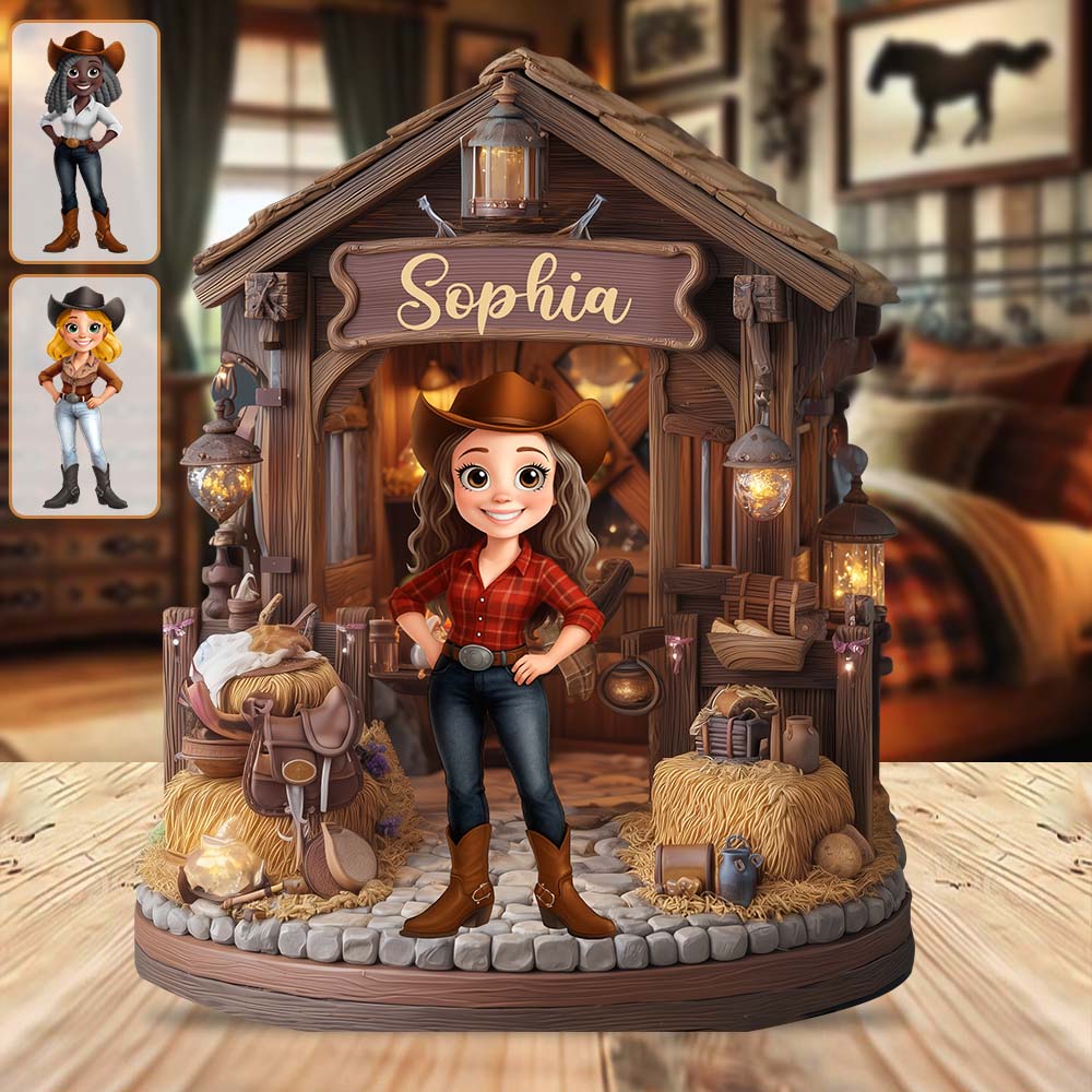 Cowgirl's Barn - Personalized Cowgirl Custom Shaped Wood Plaque