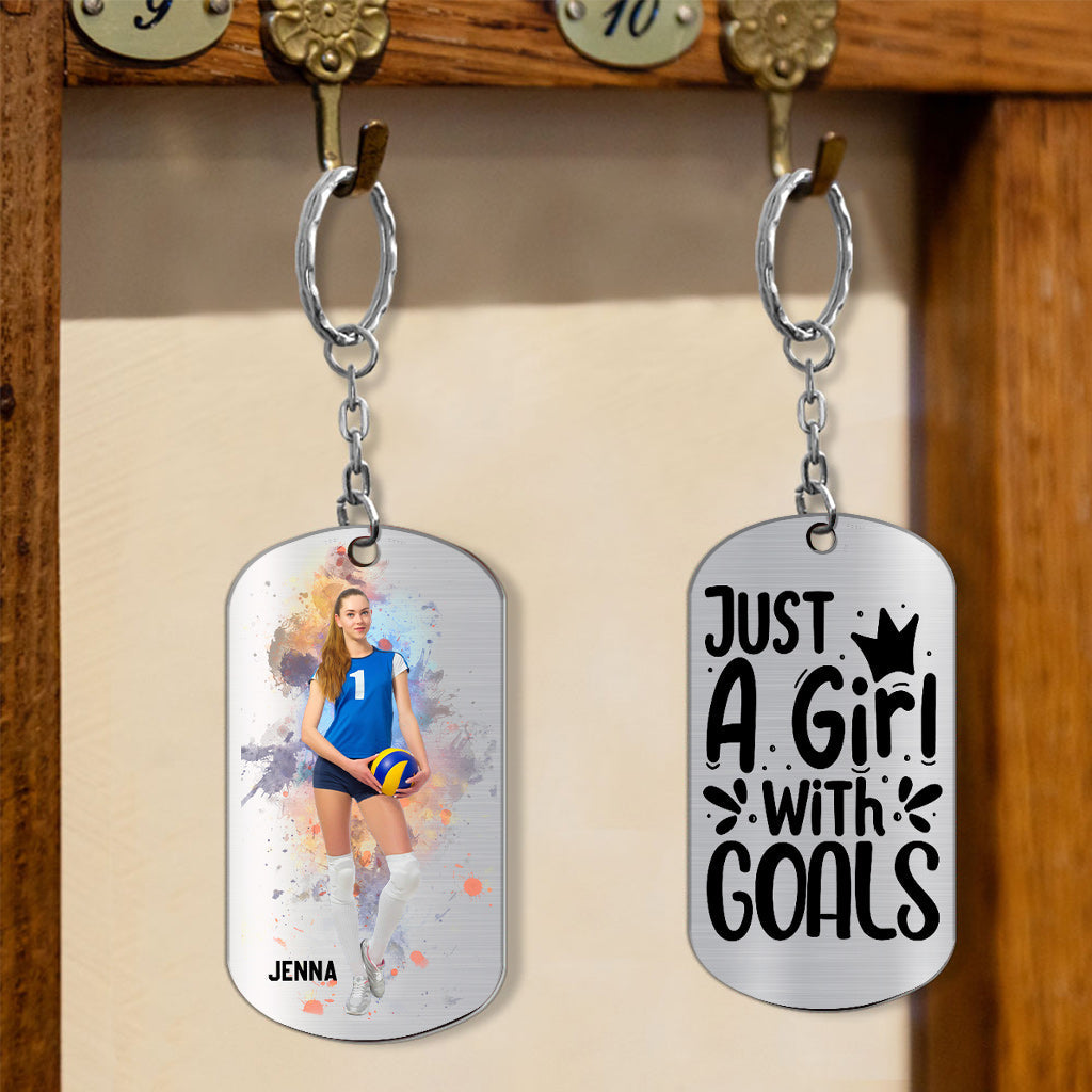 Just A Girl With Goals - Personalized Volleyball Stainless Steel Keychain