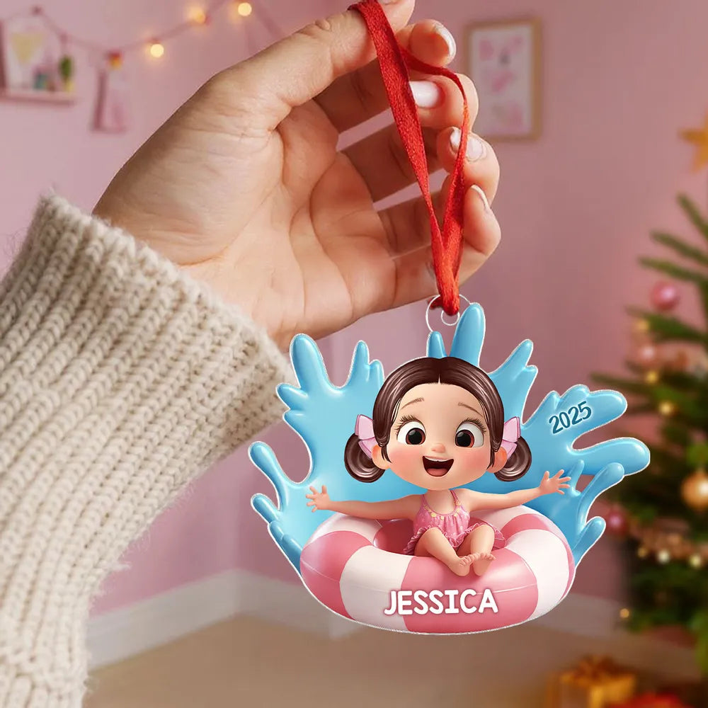 Acrylic Ornament - Cute 3D Pool Float Kid, Customizable Tree Keepsake, unique gift for Kids and Family