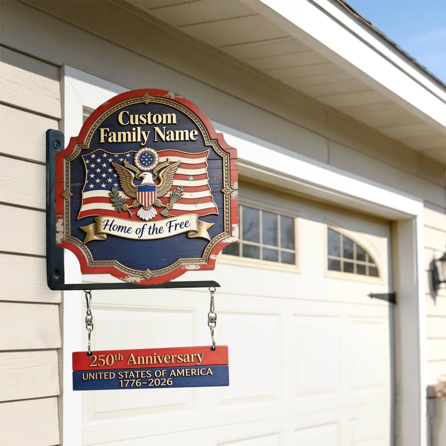 Home Of Free - Personalized Patriot Wooden Wall Mount Sign