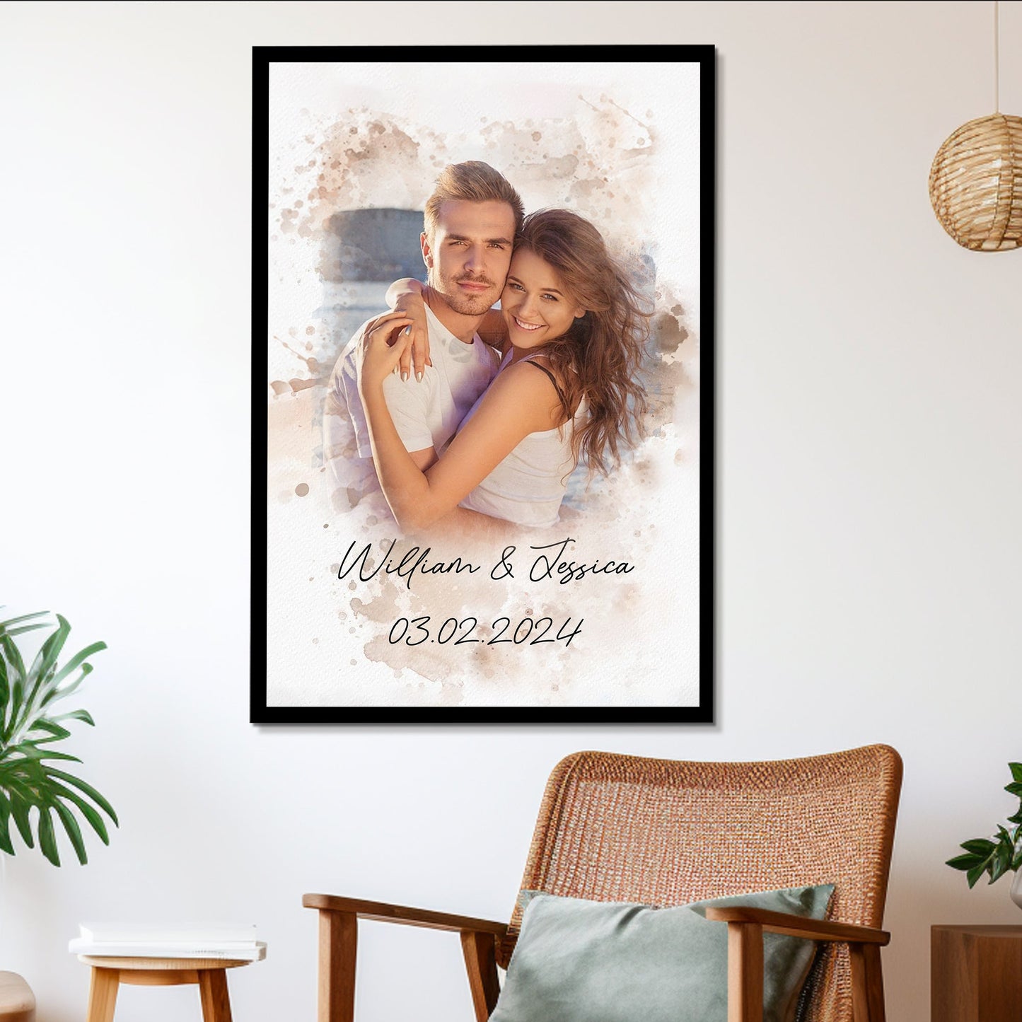 Watercolor Couple Portrait from Photo, Custom Wedding Anniversary Christmas Gift for Wife Husband Parents, Engagement Gift for Friend, Unique Poster Wall Art