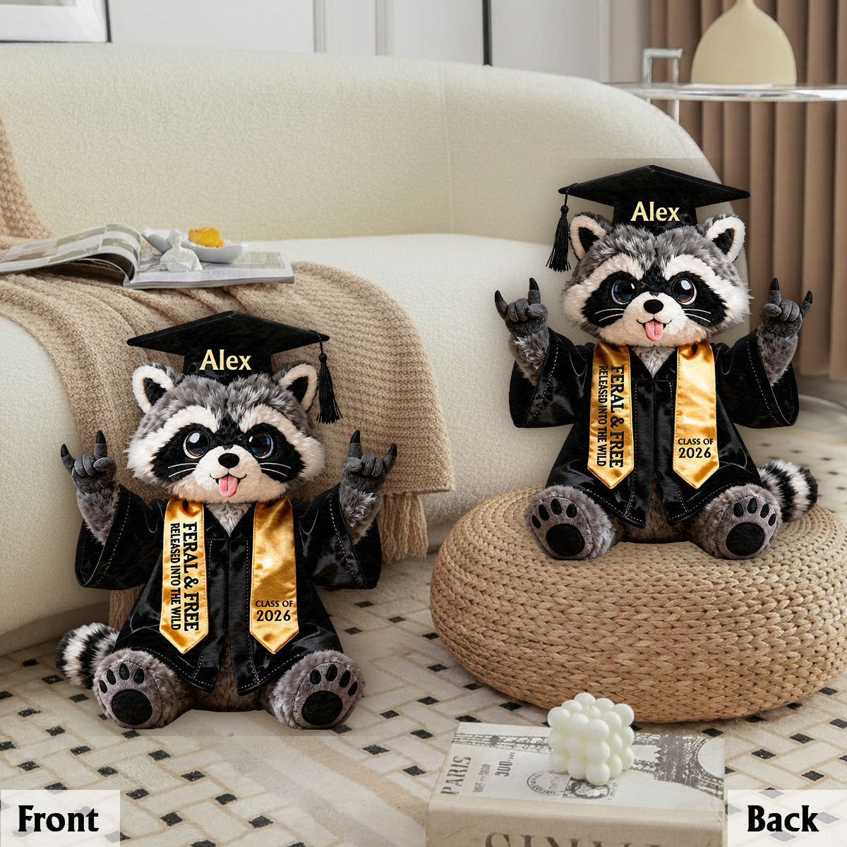 Graduation Raccoon - Personalized Graduation Premium Faux Fur Pillow