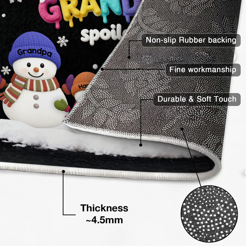 Doormat Personalized Snowman Family for Entryway, Grandkids Spoiled Here, cozy winter look, unique gift for Grandparents