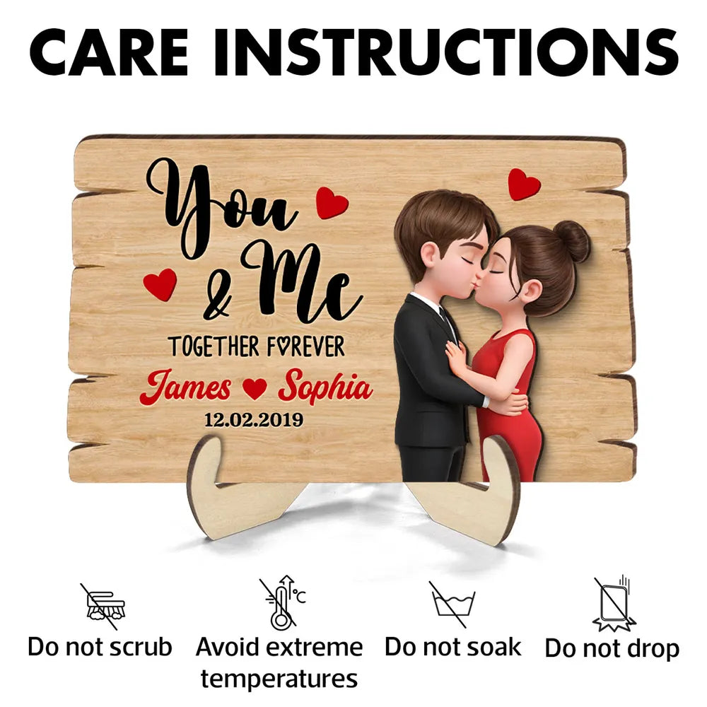 Personalized 2-Layer Wooden Plaque You & Me Together Forever Kissing Couple Warm Romantic Keepsake Unique Gift For Husband Or Wife
