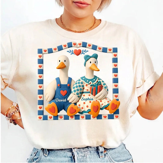 Personalized Goose Couple Classic Tee, Cute Cottagecore Cartoon Art, Romantic Unique Gift for Couples