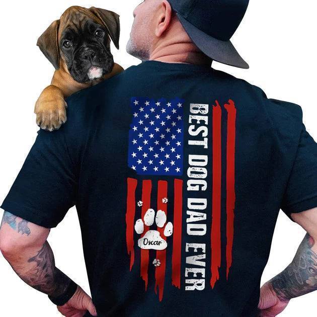 Best Dog Dad Ever Paw American Flag Backside Dog Shirt