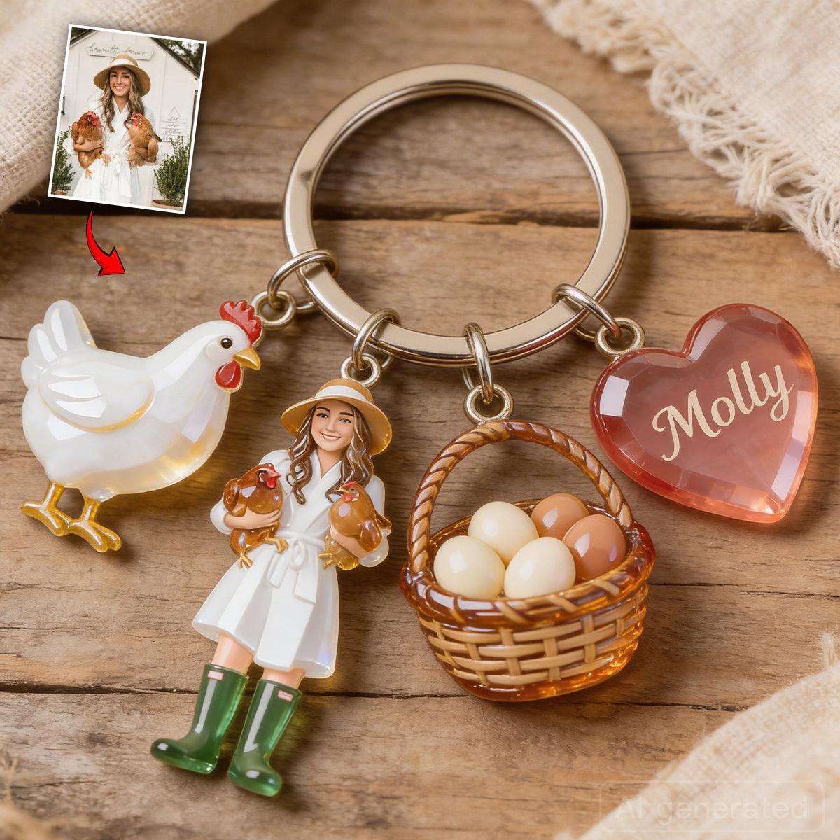 Custom Any Photo - Personalized Chicken Premium Keychain With Charms