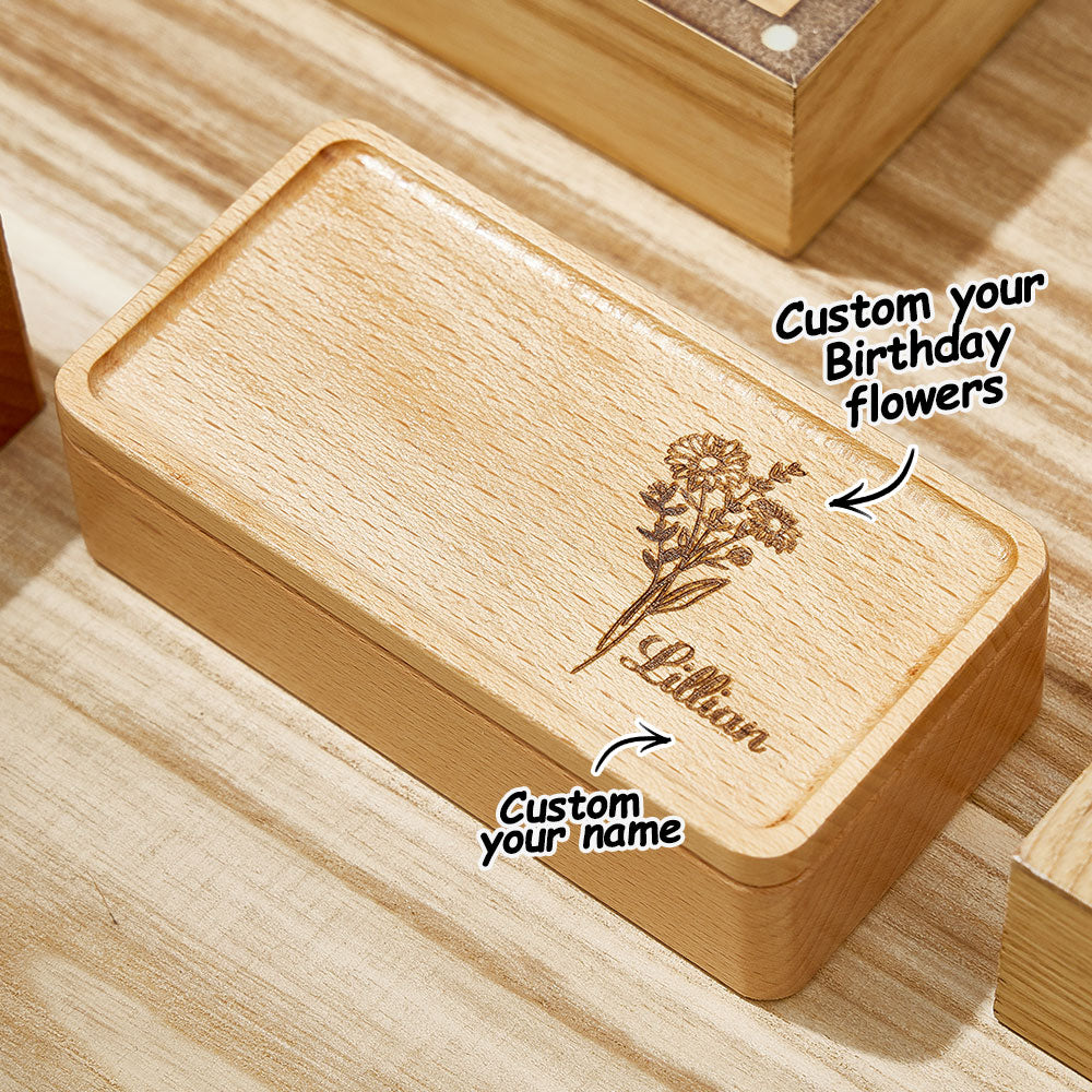 Any Name, Birth Flower - Gift for mom - Personalized Birth Flower Jewellery Box
