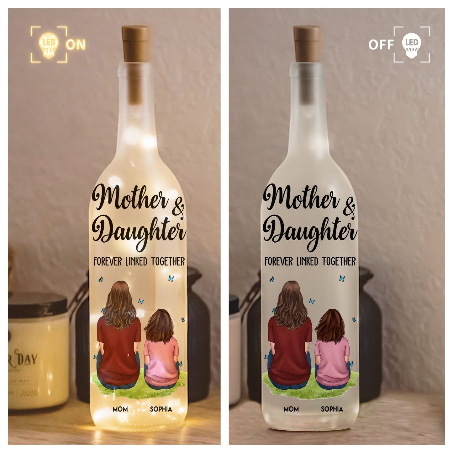 Forever Linked Together Personalized Bottle Lamp – Unique Mother’s Day Gift for Mom