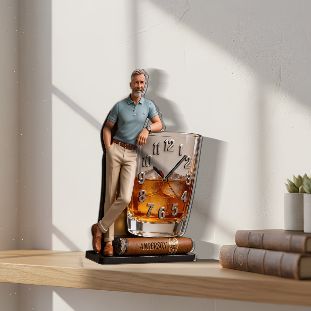 Custom Any Photo Whiskey & Cigar - Personalized Whisky Acrylic Wall Clock